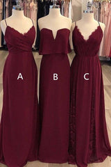 Burgundy Sleeveless V-Neck Chiffon Bridesmaid Dresses