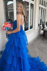 Spaghetti Straps A-Line Tulle Party Evening Dresses with Ruffles