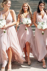 Pink Hi-Lo Chiffon A-Line Bridesmaid Dresses