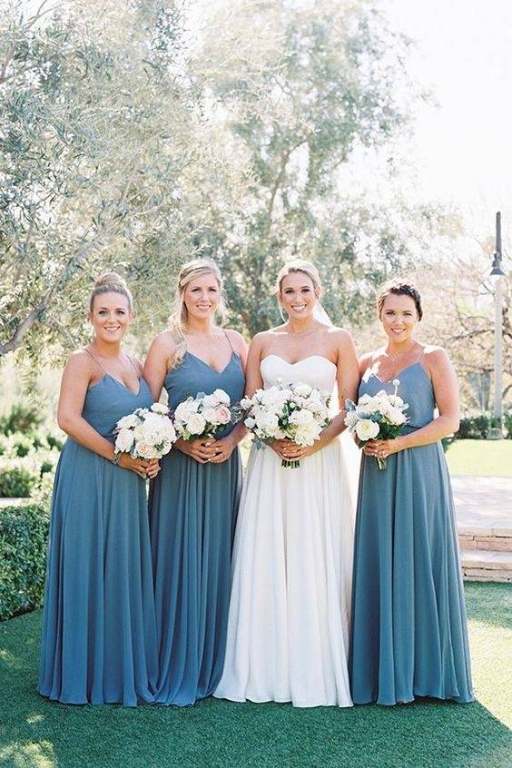 A-Line Chiffon V-Neck Spaghetti Straps Bridesmaid Dresses