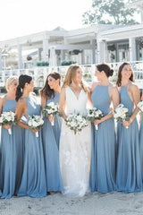 Dusty Blue Spaghetti Straps A-Line Chiffon Bridesmaid Dresses