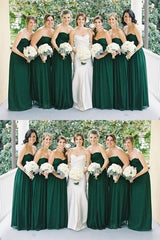 Dark Green Strapless Sweetheart Chiffon Bridesmaid Dresses