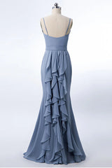 Dusty Blue Floor-Length V-Neck Mermaid Chiffon Bridesmaid Dresses