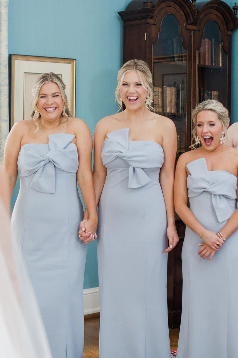 Strapless Mermaid Satin Bridesmaid Dresses with Bow