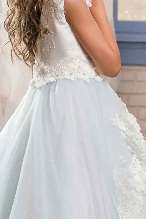 Jewel Neck Sleeveless A-Line Tulle Flower Girl Dresses with Appliques