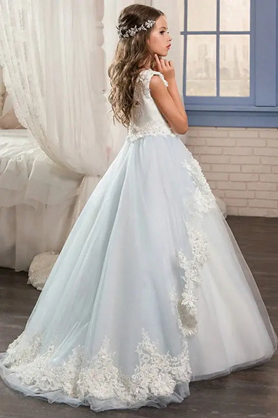 Jewel Neck Sleeveless A-Line Tulle Flower Girl Dresses with Appliques