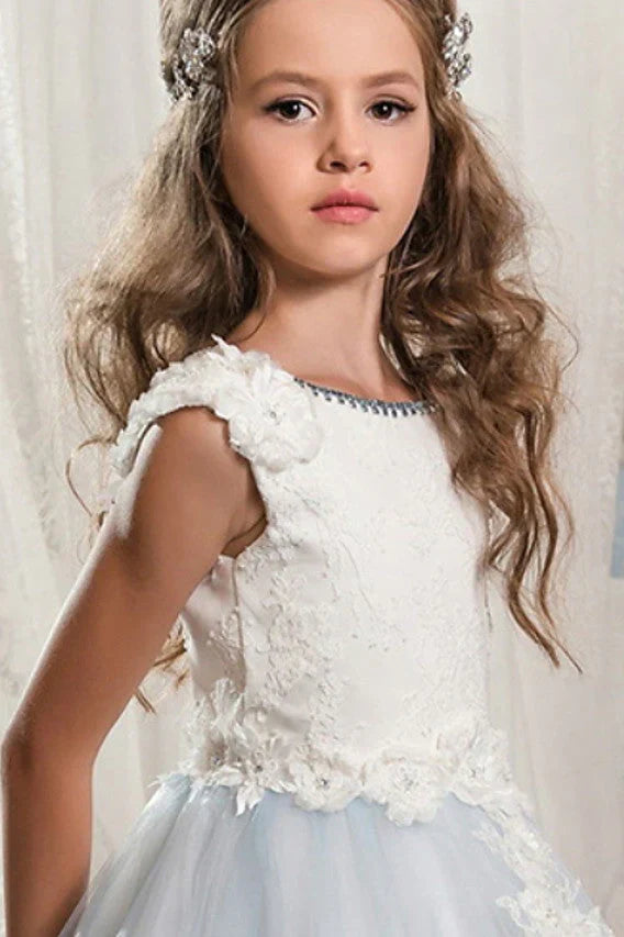 Jewel Neck Sleeveless A-Line Tulle Flower Girl Dresses with Appliques