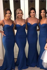 Spaghetti Straps Mermaid Stretch Satin Bridesmaid Dresses