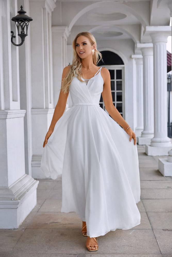 White A-Line Spaghetti Straps Chiffon Formal Dresses