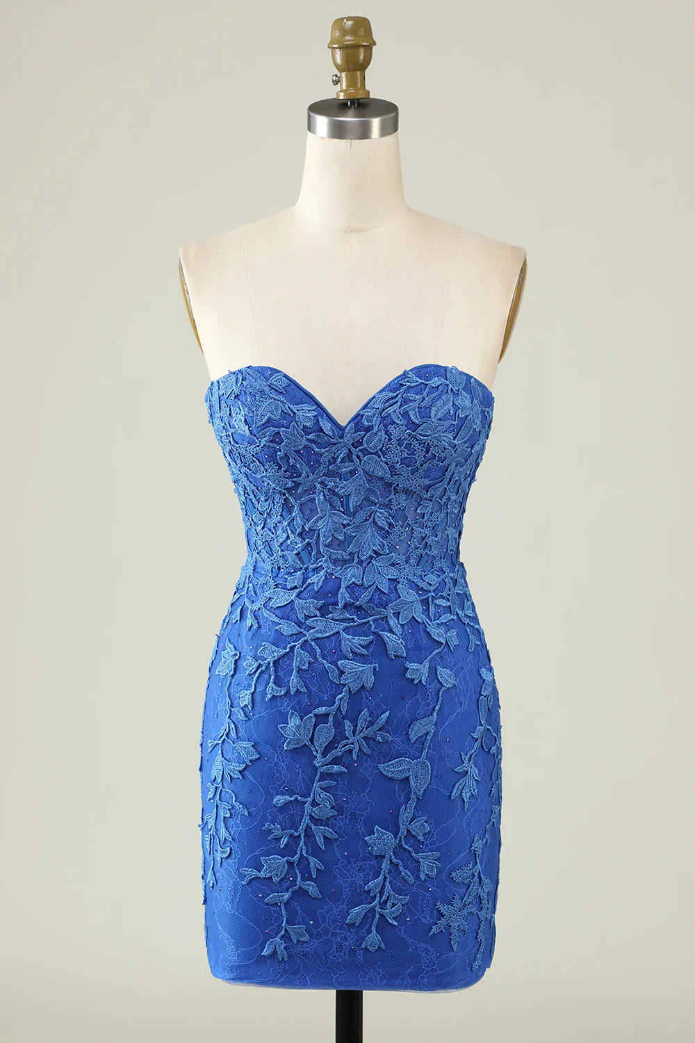 Royal Blue Strapless Sheath Homecoming Dresses with Appliques