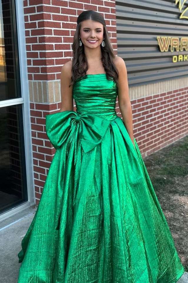 Emerald Strapless A-Line Party Prom Dresses with Bow